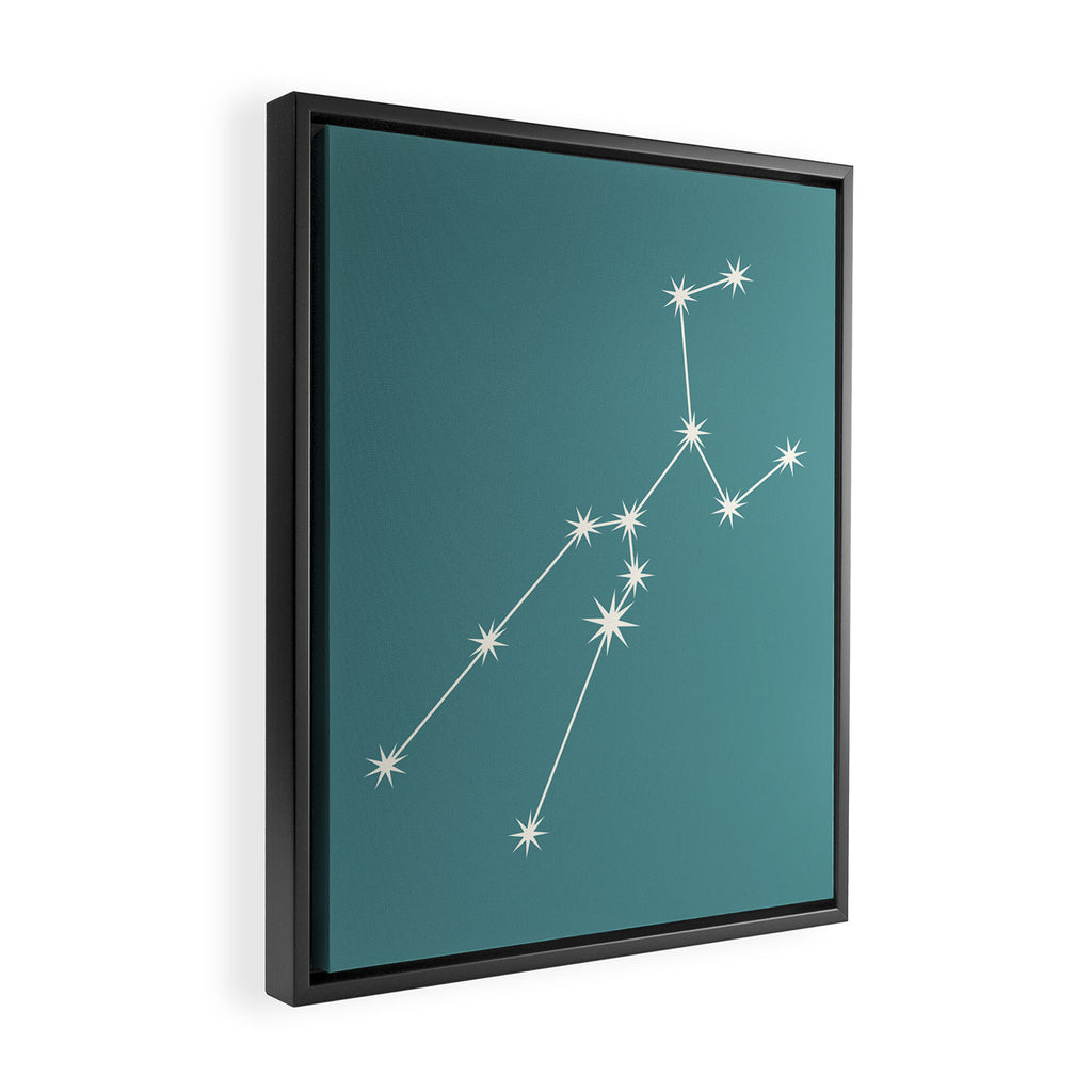 Taurus Zodiac Star Constellation Line Art Teal Framed Canvas Print Gallery Image 2