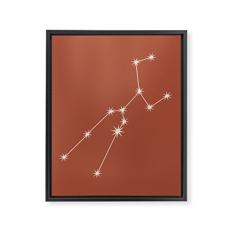 Taurus Zodiac Star Constellation Line Art Terracotta Red Framed Canvas Print Gallery Image 8