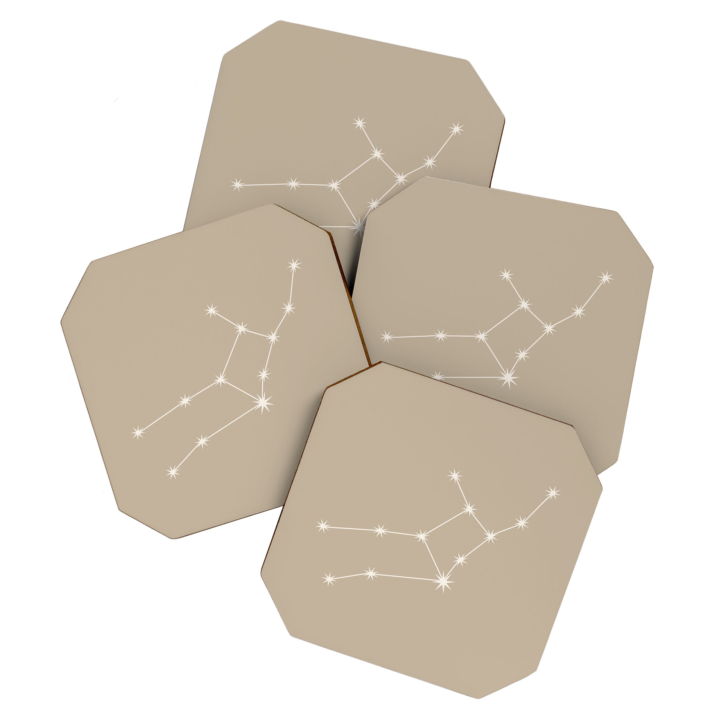 Virgo Zodiac Star Constellation Line Art Beige Coaster Gallery Image 1