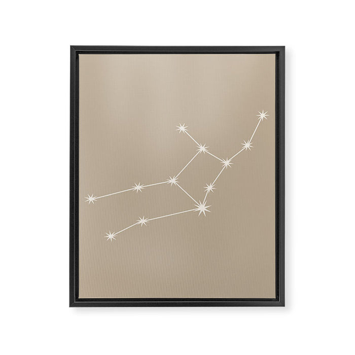 Virgo Zodiac Star Constellation Line Art Beige Framed Canvas Print Gallery Image 1