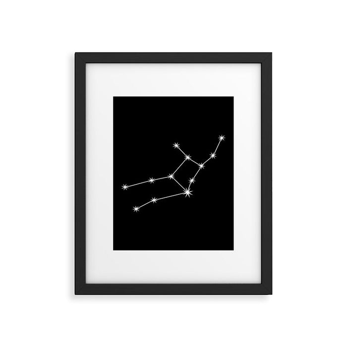 Virgo Zodiac Star Constellation Line Art Black Framed Art Print Gallery Image 1
