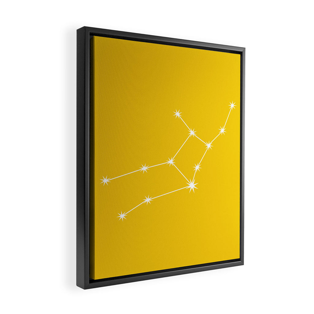 Virgo Zodiac Star Constellation Line Art Bright Yellow Framed Canvas Print Gallery Image 2