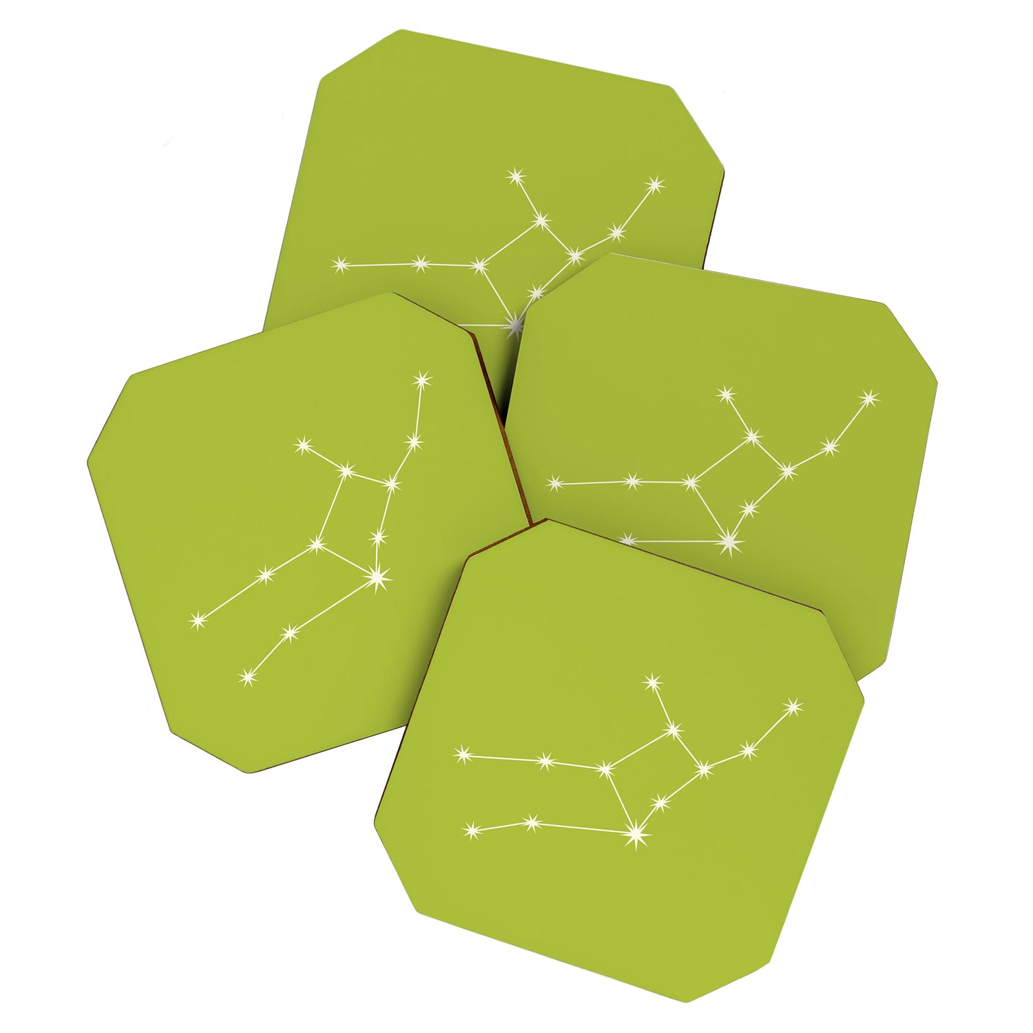 Virgo Zodiac Star Constellation Line Art Chartreuse Green Coaster Gallery Image 1