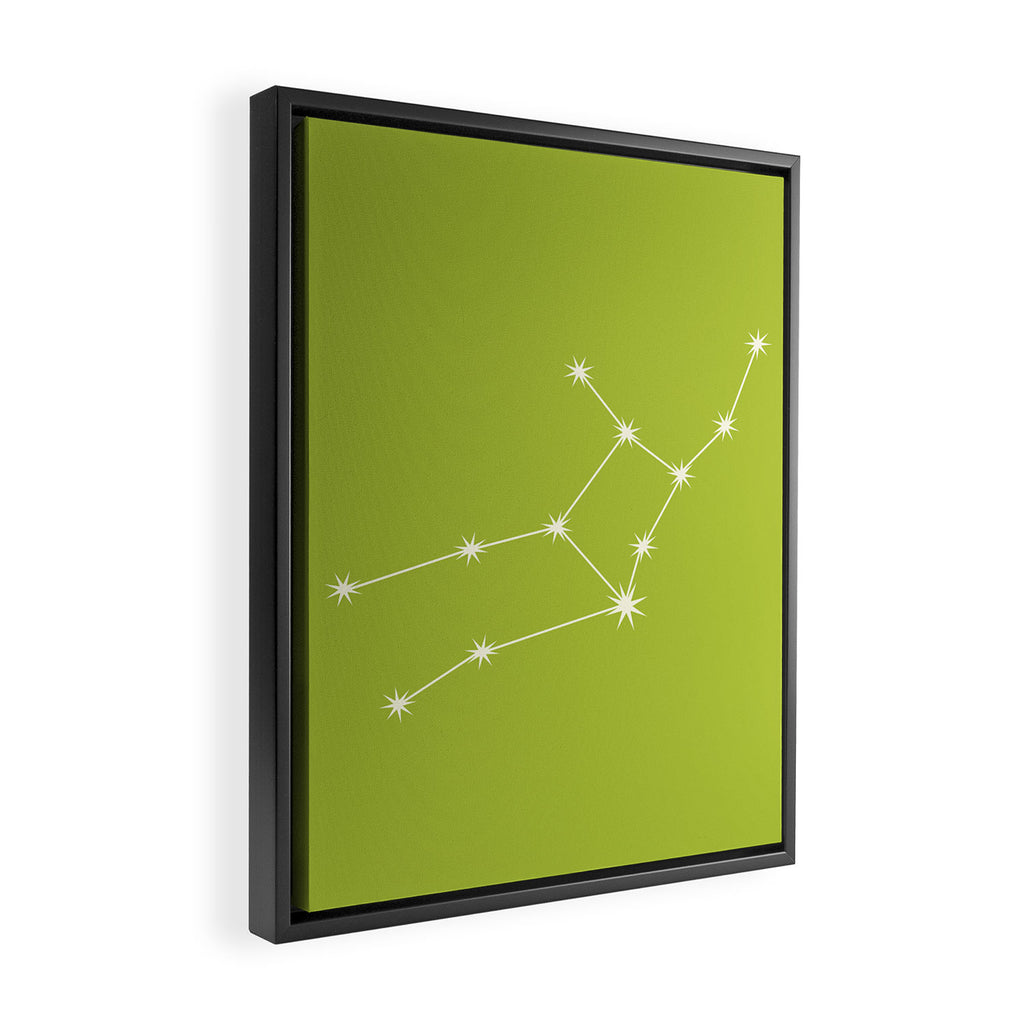 Virgo Zodiac Star Constellation Line Art Chartreuse Green Framed Canvas Print Gallery Image 2