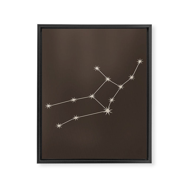 Virgo Zodiac Star Constellation Line Art Coffee Brown Framed Canvas Print Gallery Image 8