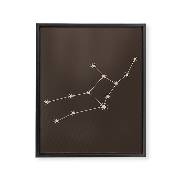 Virgo Zodiac Star Constellation Line Art Coffee Brown Framed Canvas Print Gallery Image 1