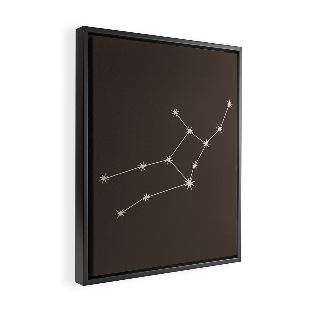 Virgo Zodiac Star Constellation Line Art Coffee Brown Framed Canvas Print Gallery Image 2