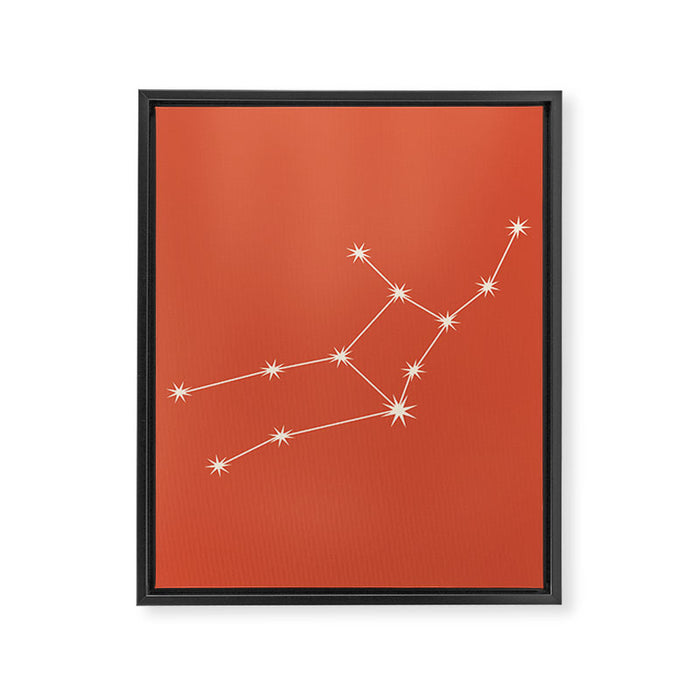 Virgo Zodiac Star Constellation Line Art Coral Red Framed Canvas Print Gallery Image 1