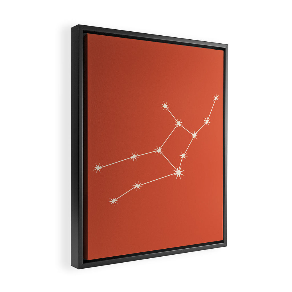 Virgo Zodiac Star Constellation Line Art Coral Red Framed Canvas Print Gallery Image 2
