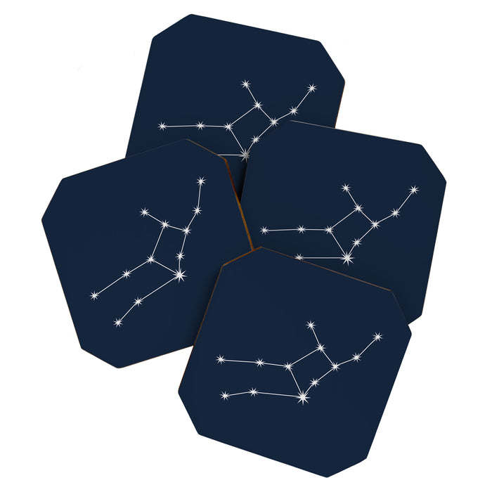 Virgo Zodiac Star Constellation Line Art Dark Blue Coaster Gallery Image 1
