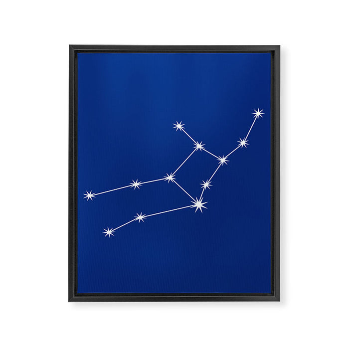 Virgo Zodiac Star Constellation Line Art Dark Blue Framed Canvas Print Gallery Image 1