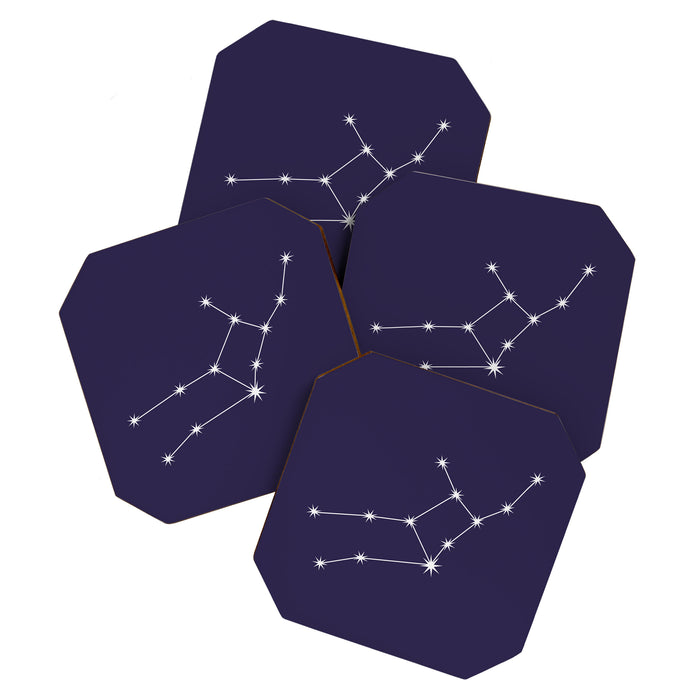 Virgo Zodiac Star Constellation Line Art Dark Purple Coaster Gallery Image 1