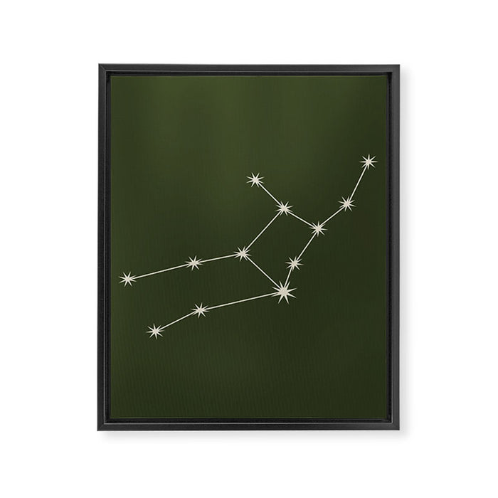 Virgo Zodiac Star Constellation Line Art Moss Green Framed Canvas Print Gallery Image 1