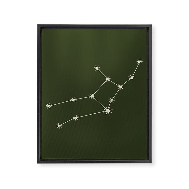 Virgo Zodiac Star Constellation Line Art Moss Green Framed Canvas Print Gallery Image 8
