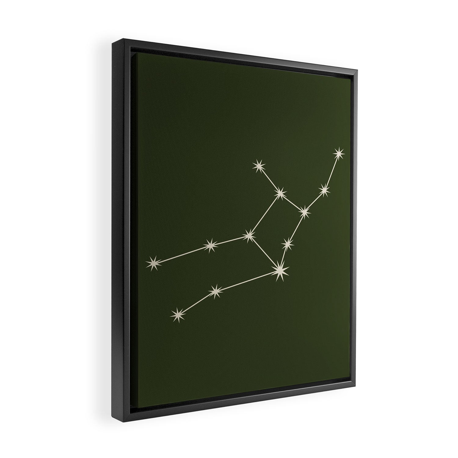 Virgo Zodiac Star Constellation Line Art Moss Green Framed Canvas Print Gallery Image 2