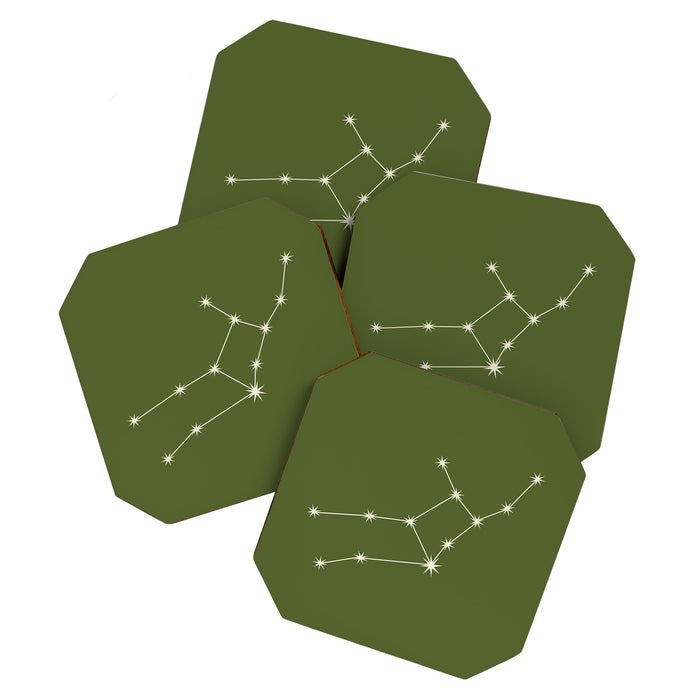 Virgo Zodiac Star Constellation Line Art Olive Green Coaster Gallery Image 1