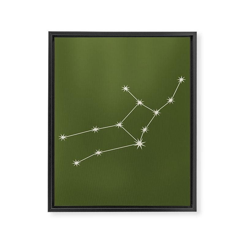 Virgo Zodiac Star Constellation Line Art Olive Green Framed Canvas Print Gallery Image 8