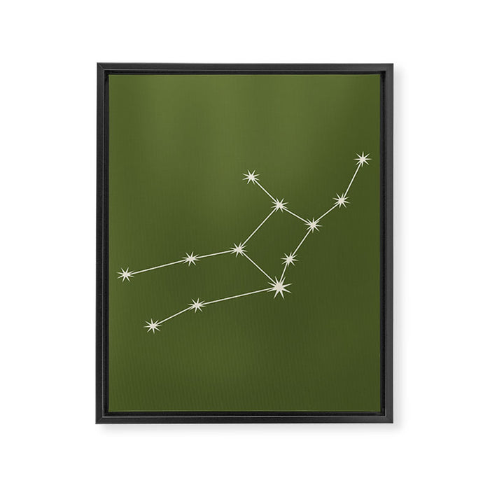 Virgo Zodiac Star Constellation Line Art Olive Green Framed Canvas Print Gallery Image 1