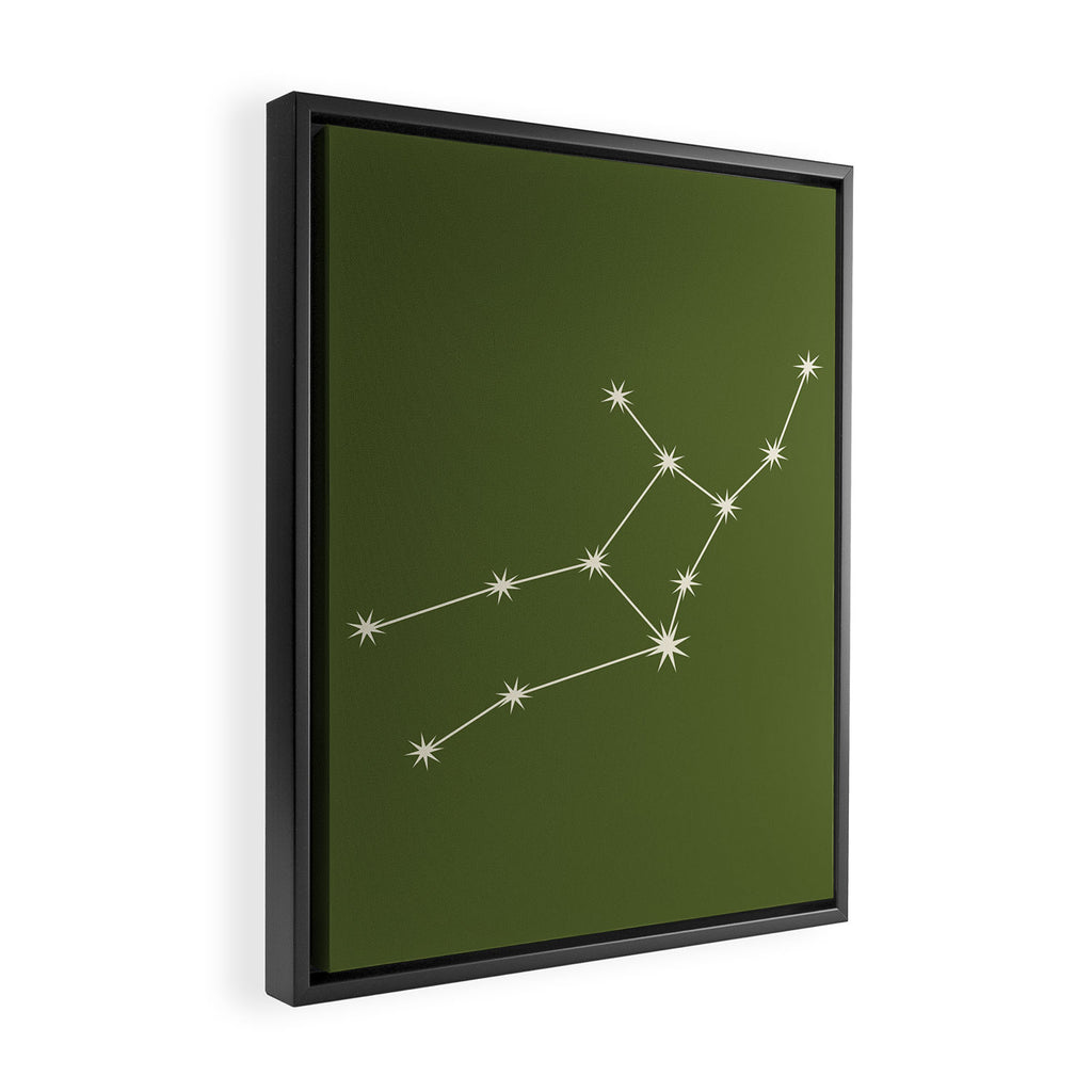 Virgo Zodiac Star Constellation Line Art Olive Green Framed Canvas Print Gallery Image 2