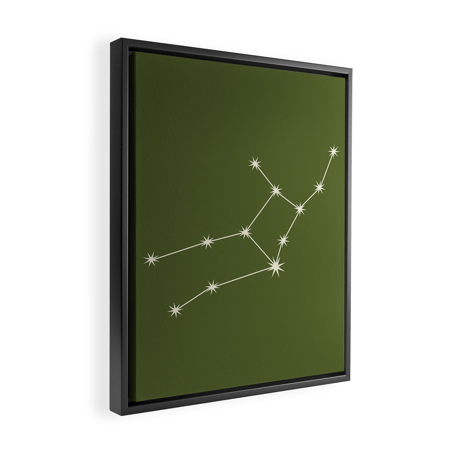 Virgo Zodiac Star Constellation Line Art Olive Green Framed Canvas Print Gallery Image 2