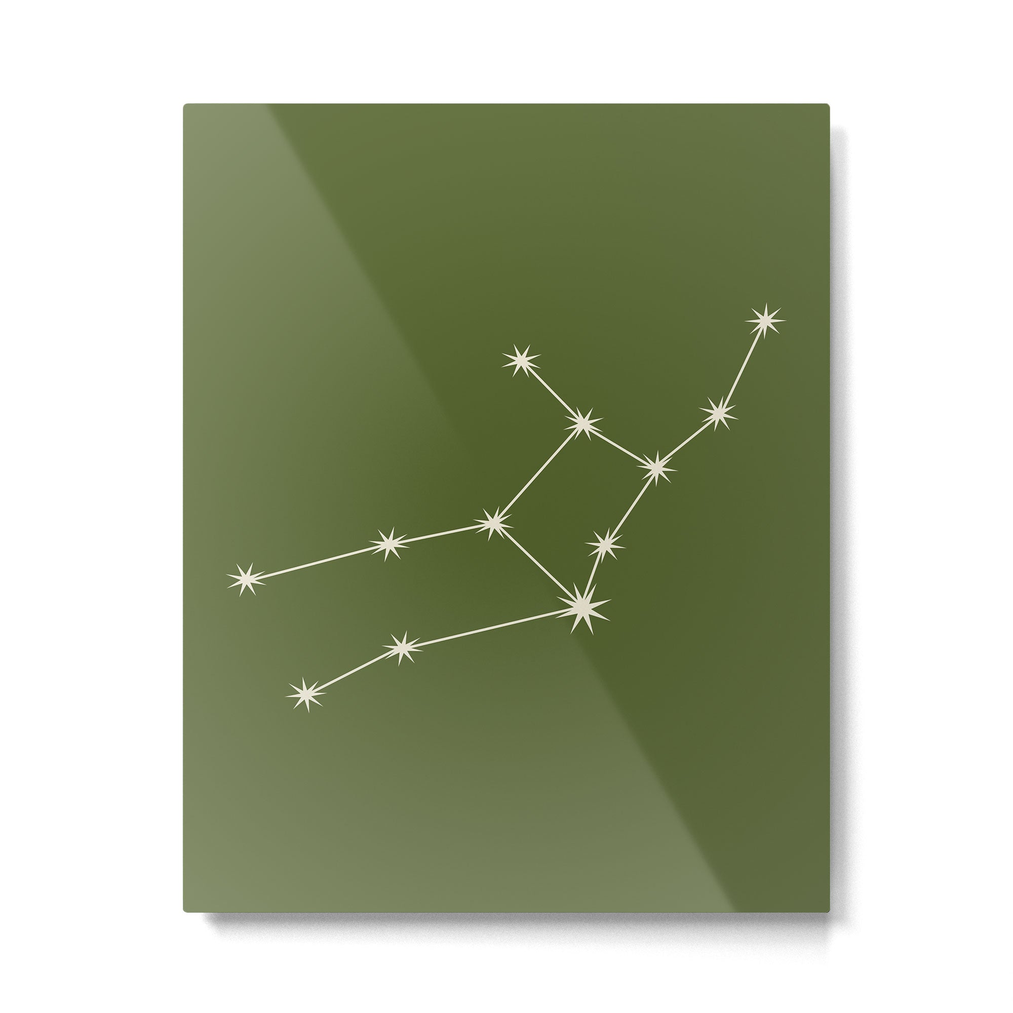 Virgo Zodiac Star Constellation Line Art Olive Green Metal Print Gallery Image 6