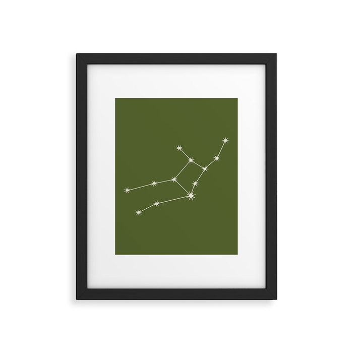 Virgo Zodiac Star Constellation Line Art Olive Green Framed Art Print Gallery Image 1