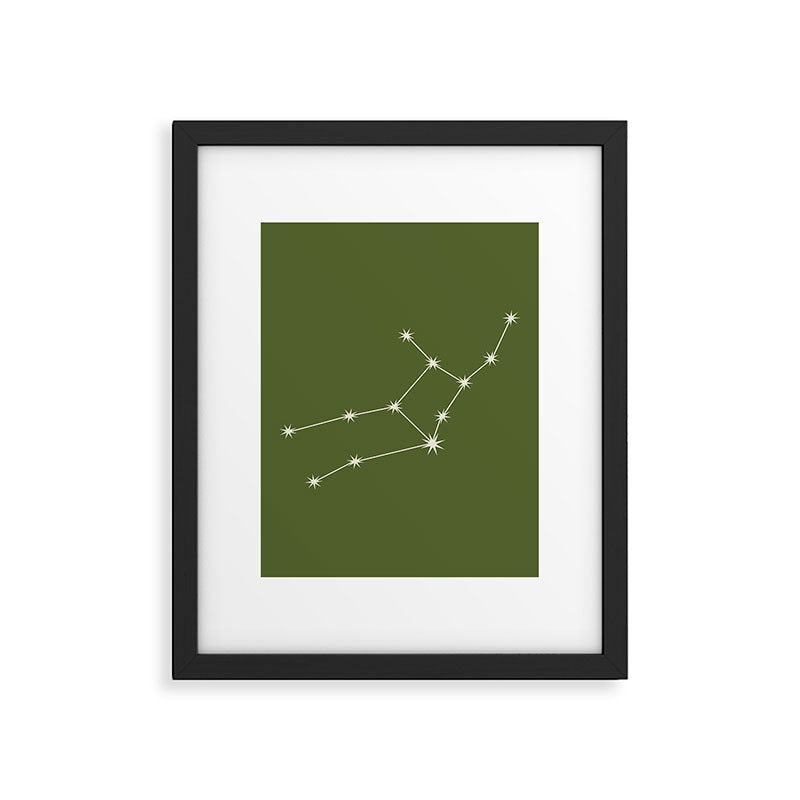 Virgo Zodiac Star Constellation Line Art Olive Green Framed Art Print Gallery Image 6