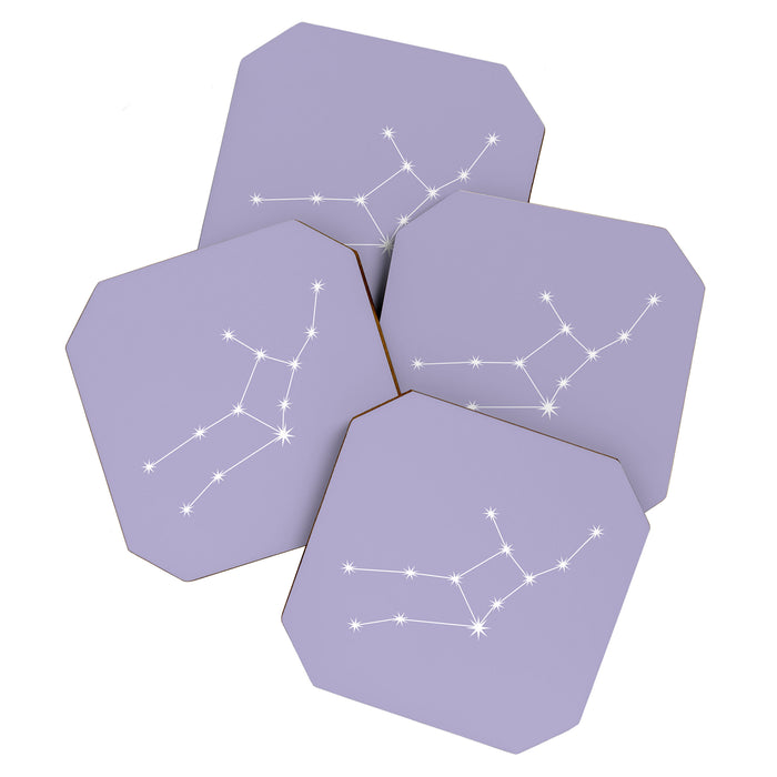 Virgo Zodiac Star Constellation Line Art Pastel Lavender Coaster Gallery Image 1