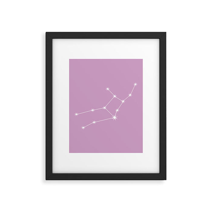 Virgo Zodiac Star Constellation Line Art Pastel Lilac Framed Art Print Gallery Image 1