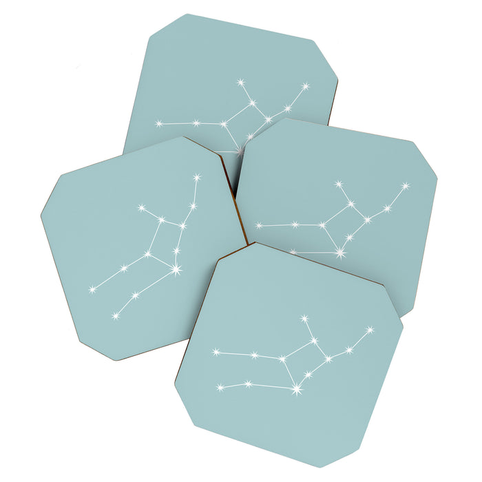 Virgo Zodiac Star Constellation Line Art Pastel Teal Coaster Gallery Image 1
