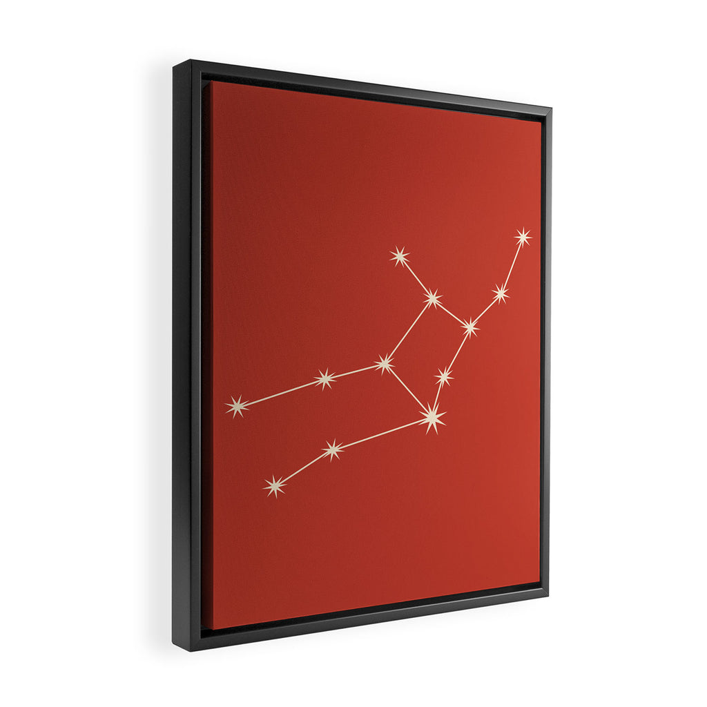 Virgo Zodiac Star Constellation Line Art Red Framed Canvas Print Gallery Image 2