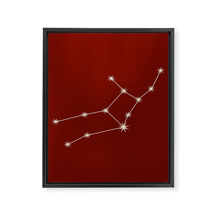 Virgo Zodiac Star Constellation Line Art Ruby Red Framed Canvas Print Gallery Image 1