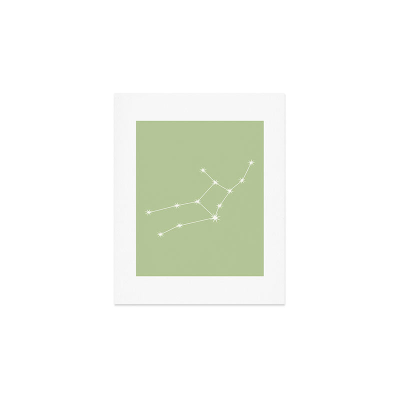 Virgo Zodiac Star Constellation Line Art Soft Green Art Print Gallery Image 1