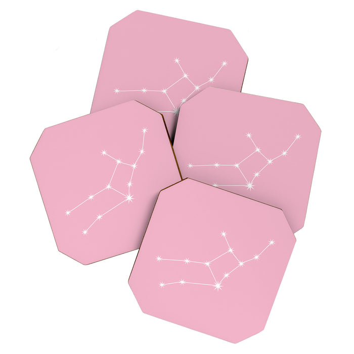 Virgo Zodiac Star Constellation Line Art Soft Pink Coaster Gallery Image 1