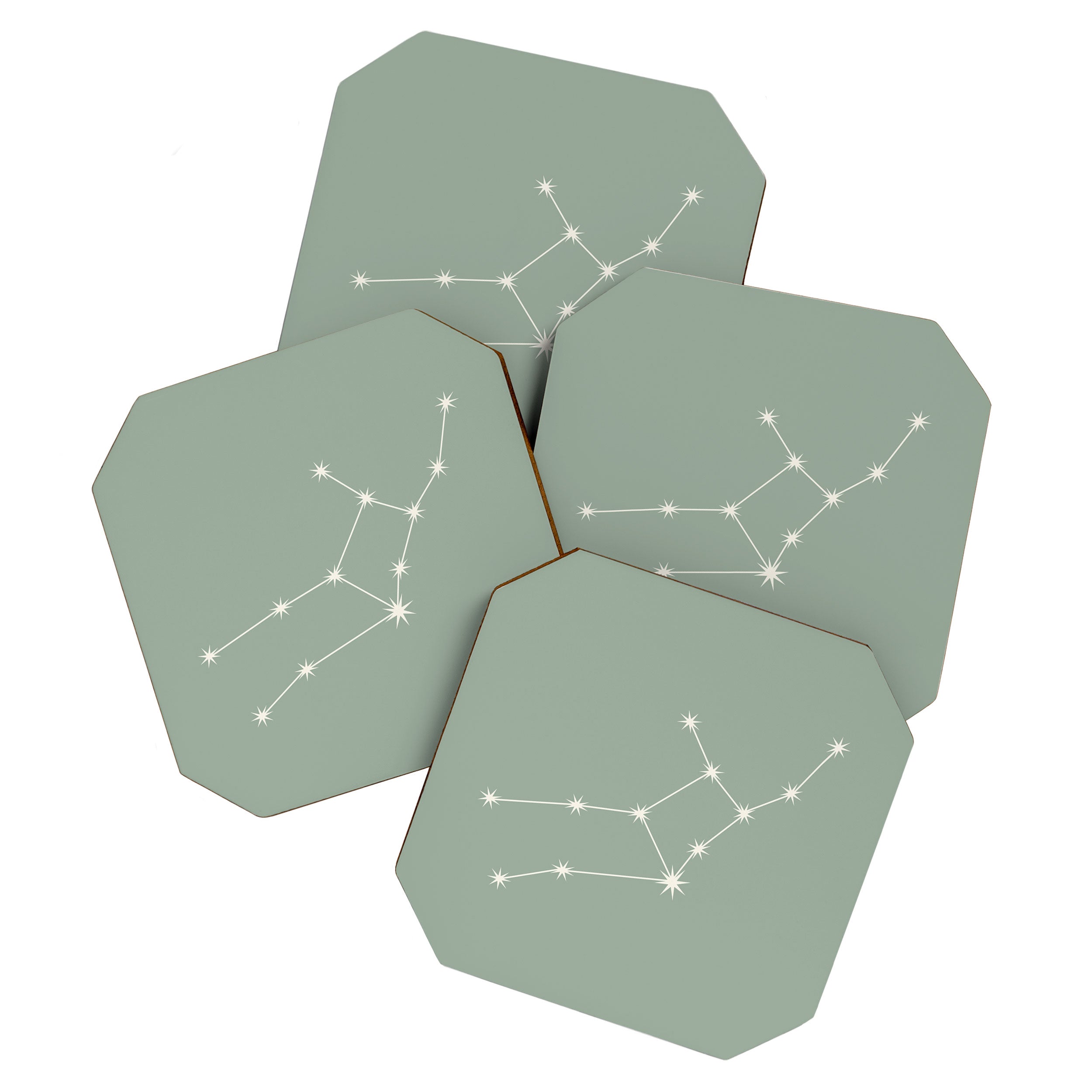 Virgo Zodiac Star Constellation Line Art Soft Sage Coaster Gallery Image 1
