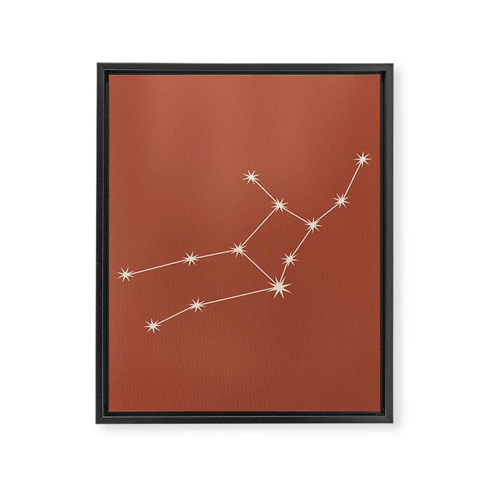 Virgo Zodiac Star Constellation Line Art Terracotta Red Framed Canvas Print Gallery Image 1