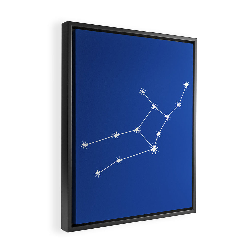 Virgo Zodiac Star Constellation Line Art Vibrant Blue Framed Canvas Print Gallery Image 2
