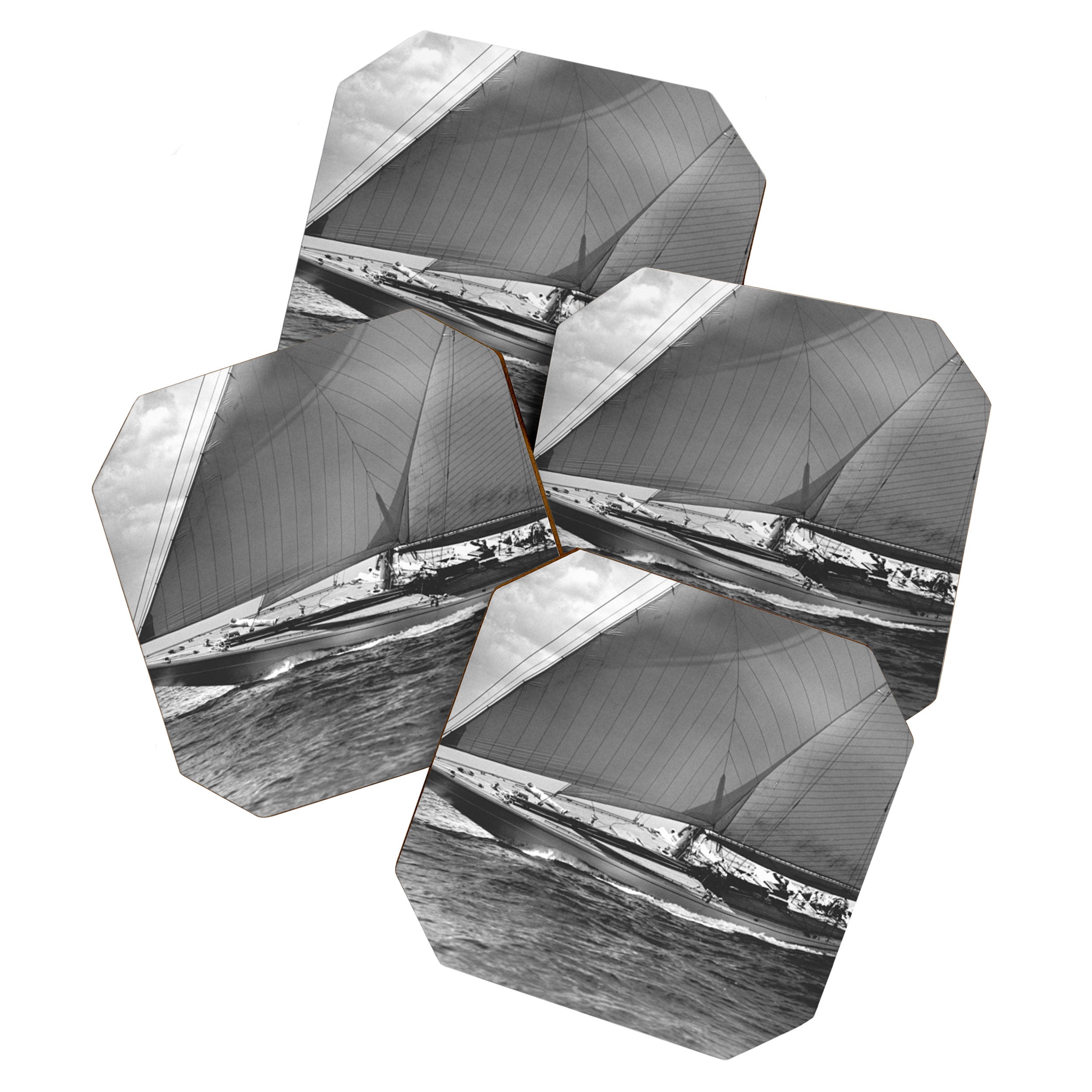 12-meter Sailing Yacht America's Cup Races nautical black and white photograph Coaster Gallery Image 1