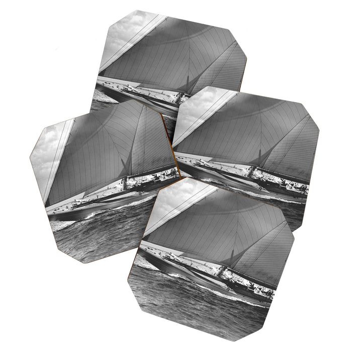 12-meter Sailing Yacht America's Cup Races nautical black and white photograph Coaster Gallery Image 1
