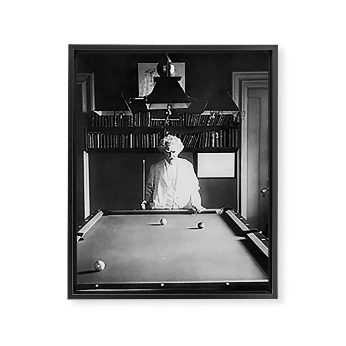 1891 Mark Twain playing billiards, pool black and white vintage photograph / photography Framed Canvas Print Gallery Image 1