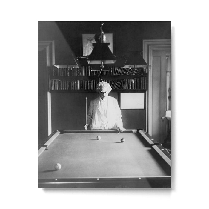 1891 Mark Twain playing billiards, pool black and white vintage photograph / photography Metal Print Gallery Image 1