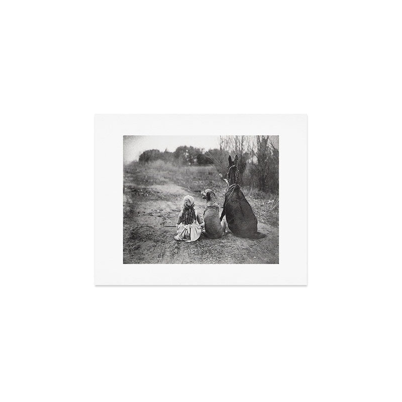 A Girl, Her Dog, and Her Horse wonderful black and white photograph - photography Art Print Gallery Image 1