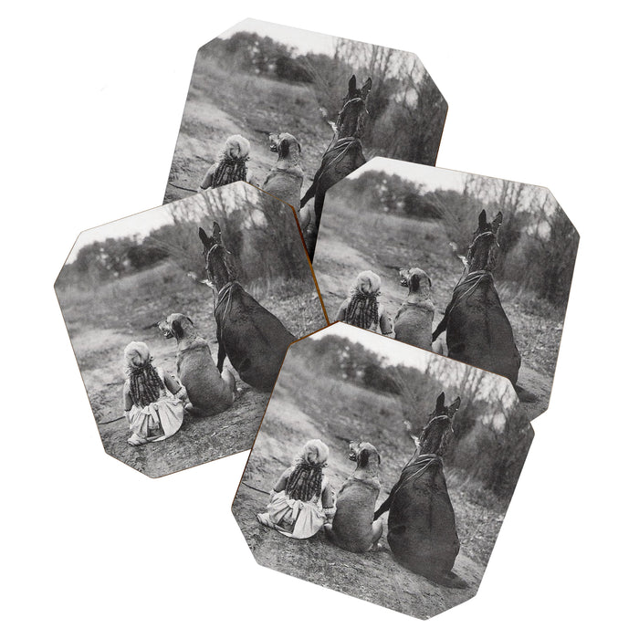 A Girl, Her Dog, and Her Horse wonderful black and white photograph - photography Coaster Gallery Image 1