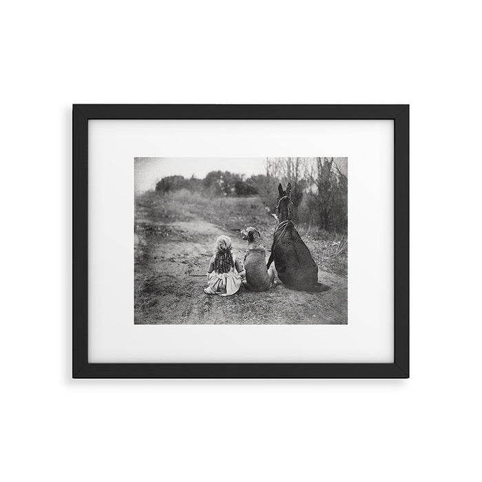 A Girl, Her Dog, and Her Horse wonderful black and white photograph - photography Framed Art Print Gallery Image 1