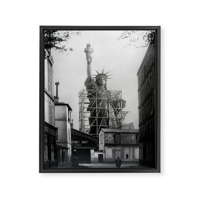 Piecing Together of the Architecture of the Statue Of Liberty In Paris, 1886 black and white photograph Framed Canvas Print Gallery Image 1