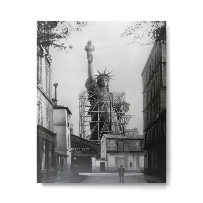 Piecing Together of the Architecture of the Statue Of Liberty In Paris, 1886 black and white photograph Metal Print Gallery Image 1