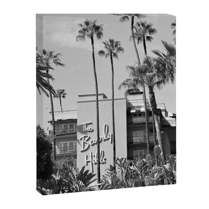 Beverly Hills Hotel, California black and white photograph / black and white photography Canvas Print Gallery Image 1