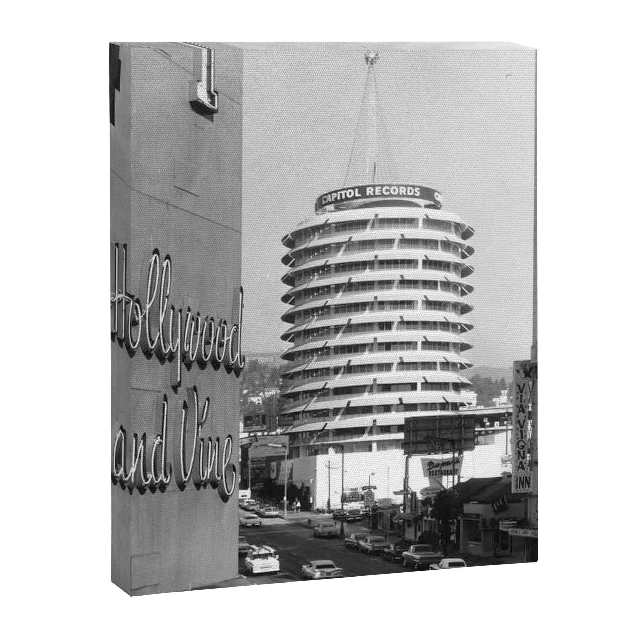 Capital Records Building, Los Angeles, California black and white photograph / black and white photography Canvas Print Gallery Image 8