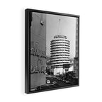 Capital Records Building, Los Angeles, California black and white photograph / black and white photography Framed Canvas Print Gallery Image 2