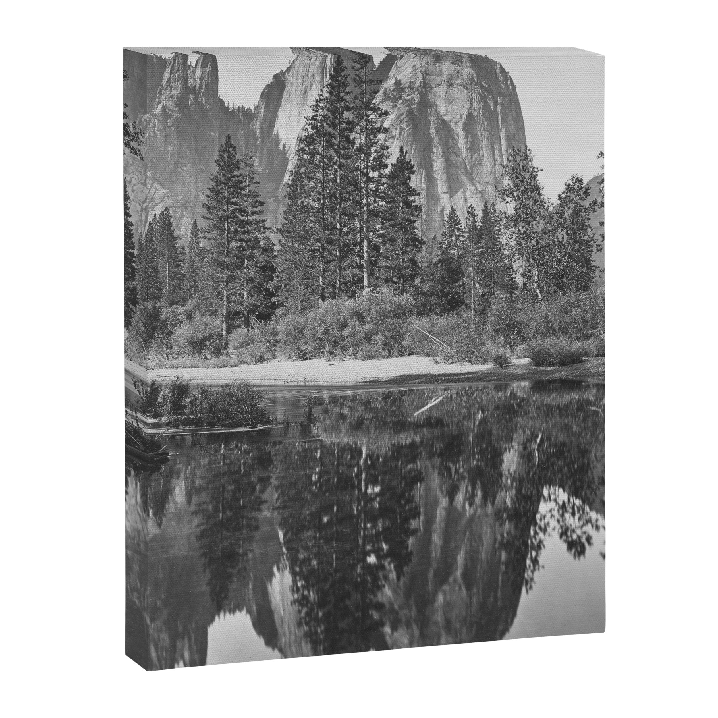 Cathedral Rocks and Reflections, Yosemite black and white photograph by Charles Leander Weed Canvas Print Gallery Image 8